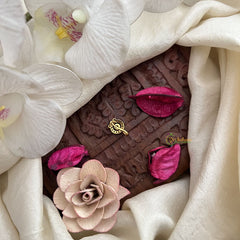 Vriksham Petite Beauty Red White & Green Gemstone & Pearl Press Naths/Nose Pin-G19777