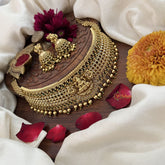 Vriksham Gold Polish Peacock Lakshmi High Neck Choker-Green-Gold Bead-G18914