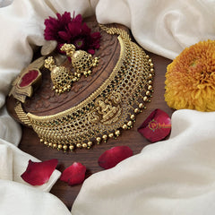 Vriksham Gold Polish Peacock Lakshmi High Neck Choker-Green-Gold Bead-G18914