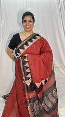 Vriksham Red with Triangle Border Kota Cotton Saree-VS4453