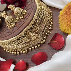 Vriksham Gold Polish Peacock Lakshmi High Neck Choker-Green-Gold Bead-G18914