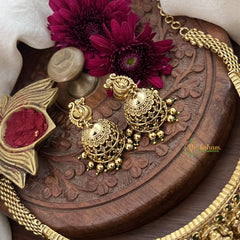 Vriksham Gold Polish Peacock Lakshmi High Neck Choker-Green-Gold Bead-G18914