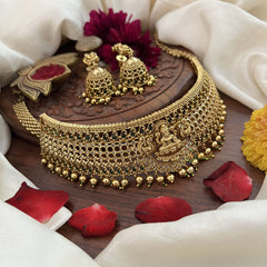 Vriksham Gold Polish Peacock Lakshmi High Neck Choker-Green-Gold Bead-G18914