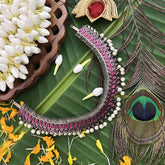 Vriksham Royal Radiances Statement Precious Kemp With Pearl Choker Neckpiece-Red-G20471