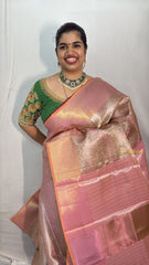 Vriksham Peach Tanchoi Tissue Silk Saree-VS4487