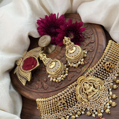 Vriksham Traditional AD Stone Lakshmi High Neck Choker-Pearl-G18904