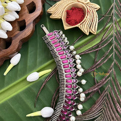 Vriksham Royal Radiances Statement Precious Kemp With Pearl Choker Neckpiece-Red-G20471