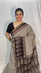 Vriksham Black And White Stripes Golden Border Kota Cotton Saree-VS4461