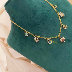 Vriksham Multi Color CZ Sunburst Charm & Teardrop Drops With Matching Studs Pendant Chain-G21823