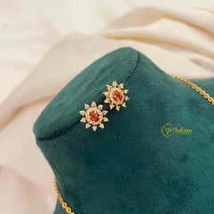 Vriksham Multi Color CZ Sunburst Charm & Teardrop Drops With Matching Studs Pendant Chain-G21823