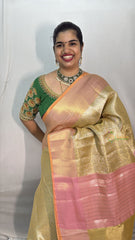 Vriksham Golden Yellow Tanchoi Tissue Silk Saree-VS4489