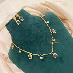 Vriksham Celestial Charm With Matching Studs Pendant Chain-Aqua Green-G21825