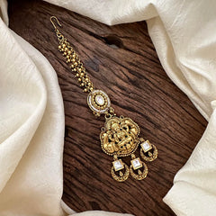 Antique White AD Stone Lakshmi Maang Tikka-Gold Bead-Pearl-G13535