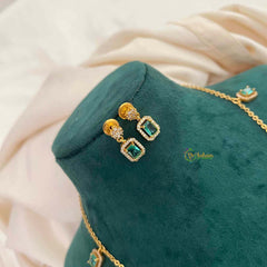 Vriksham Celestial Charm With Matching Studs Pendant Chain-Aqua Green-G21825