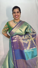 Vriksham Peacock Green Katan Tanchoi Tissue Silk Saree-VS4491