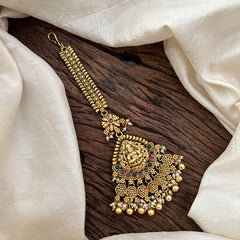 Premium Lakshmi Maang Tikka-Red Green-Gold Bead-Pearl-G13528