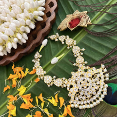 Vriksham Majestic Polki Gold Look Precious Kemp With Pearl Short Neckpiece-G20475