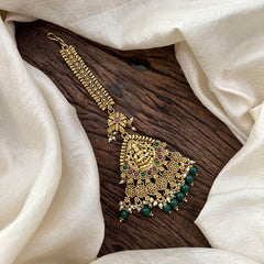 Premium Lakshmi  Maang Tikka-Red Green-Green Bead-Pearl-G13526