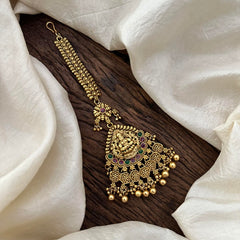 Premium Lakshmi  Maang Tikka-Red Green-Gold Bead-G13525