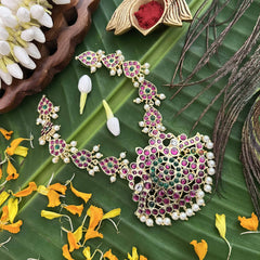 Vriksham Majestic Polki Gold Look Precious Kemp With Pearl Short Neckpiece-Red Green-G20476