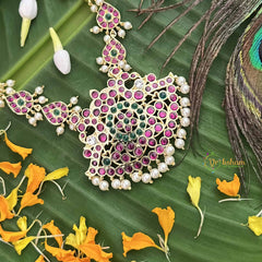 Vriksham Majestic Polki Gold Look Precious Kemp With Pearl Short Neckpiece-Red Green-G20476