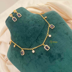 Vriksham Celestial Charm With Matching Studs Pendant Chain-Purple-G21826