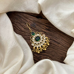 Stylish Green AD Stone Maang Tikka-Gold Bead-G13521