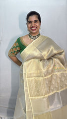 Vriksham Offwhite Golden Print Katan Tanchoi Silk Saree-VS4481