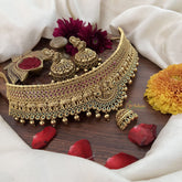 Vriksham Traditional Lakshmi With Elephant Style High Neck Choker-Gold Bead-G18905