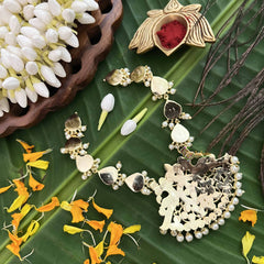 Vriksham Majestic Polki Gold Look Precious Kemp With Pearl Short Neckpiece-Red Green-G20476