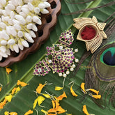 Vriksham Dual Peacock Gold Look Precious Kemp Pendant With Pearl Choker Neckpiece-Red Green & White-G20489