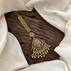 Premium Lakshmi Maang Tikka-Red-Gold Bead-G13527