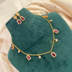 Vriksham Celestial Charm With Matching Studs Pendant Chain-Red-G21827