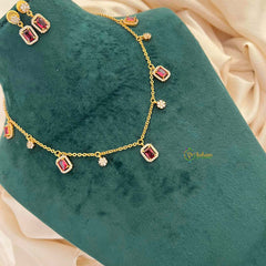 Vriksham Celestial Charm With Matching Studs Pendant Chain-Red-G21827