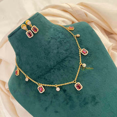 Vriksham Celestial Charm With Matching Studs Pendant Chain-Red-G21827