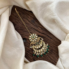 Premium Maang Tikka-Green Bead-Pearl-G13531