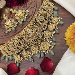 Vriksham Traditional Temple Designs Lakshmi High Neck Choker-Green Bead-G18903