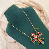 Vriksham Multicolor Winged Heritage GandaBenda Kundan Jadau With Delicate Pearl Chain Pendant Necklace-J4213