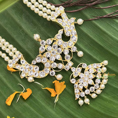 Vriksham Peacock Gold Look Precious Kemp Pendant With 3 Layered Pearl Long Neckpiece-G20487