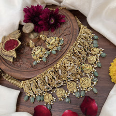 Vriksham Traditional Temple Designs Lakshmi High Neck Choker-Green Bead-G18903