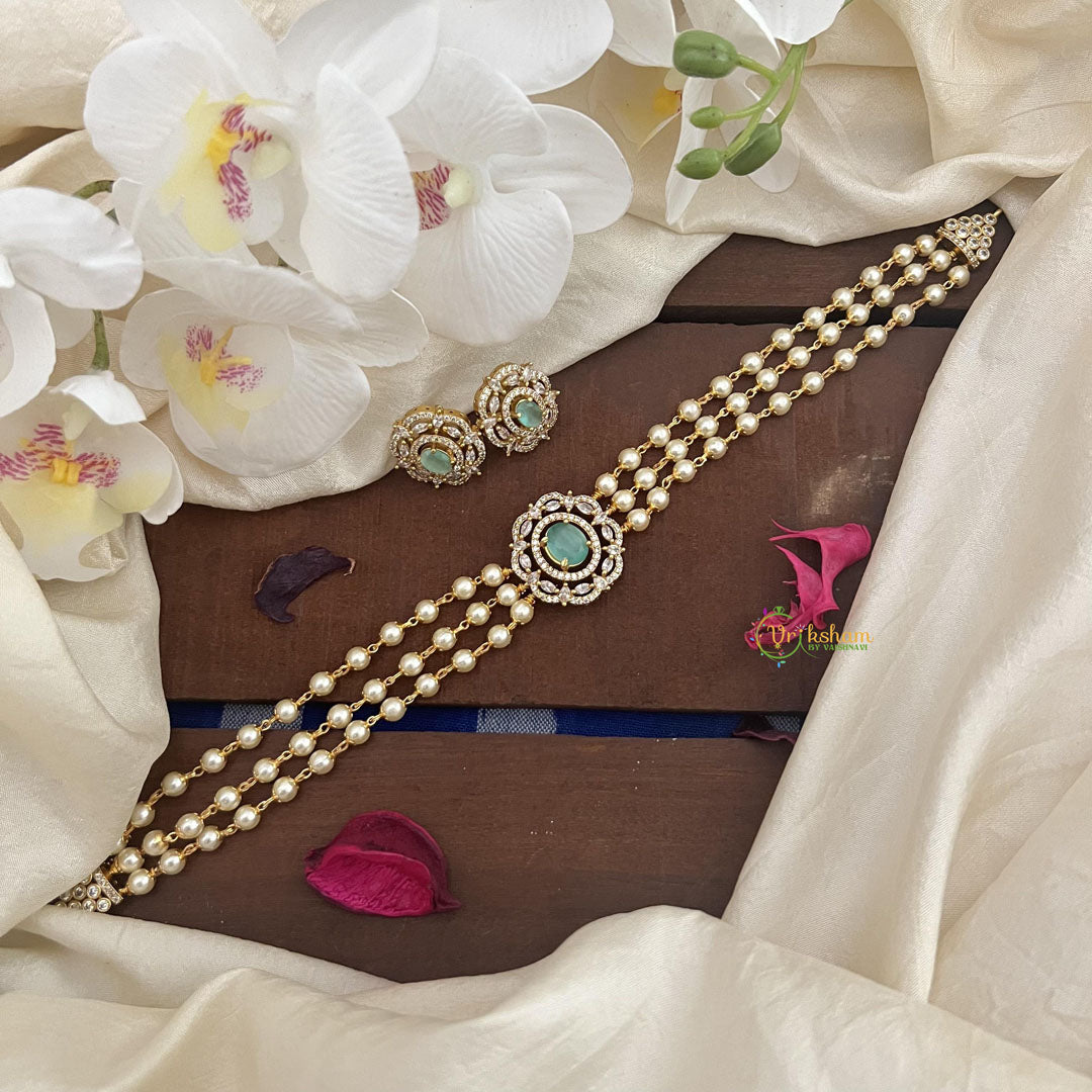 Fancy Layer Aqua Green AD stone Choker-Pearl-G14589 – vrikshamindia