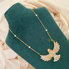 Vriksham Handcrafted White Stone Garudbenda Eagle With Pearl Accents Pendant Necklace-J4205