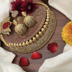 Vriksham Unique Ganesha Face AD Stone High Neck Choker-Red Green-G18894