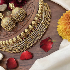 Vriksham Unique Ganesha Face AD Stone High Neck Choker-Red Green-G18894