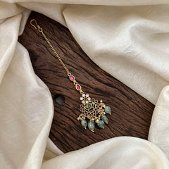 Simple Maang Tikka-Aqua Green Bead-Pearl-G13520