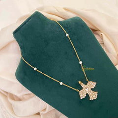 Vriksham Alabaster Garudabenda Handcrafted Bird Motif Statement White With Pearl Accents Pendant Necklace-J4207