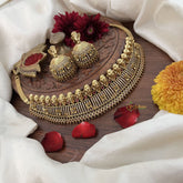 Vriksham Unique Ganesha Face AD Stone High Neck Choker-Red Green-G18894