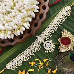 Vriksham Unique Zigzag Gold Look Precious Kemp Pendant With Pearl Short Neckpiece-G20488