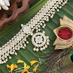 Vriksham Unique Zigzag Gold Look Precious Kemp Pendant With Pearl Short Neckpiece-G20488