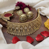 Vriksham Gold Plated Floral And Filigree Designer High Neck Choker-Green White-G18898